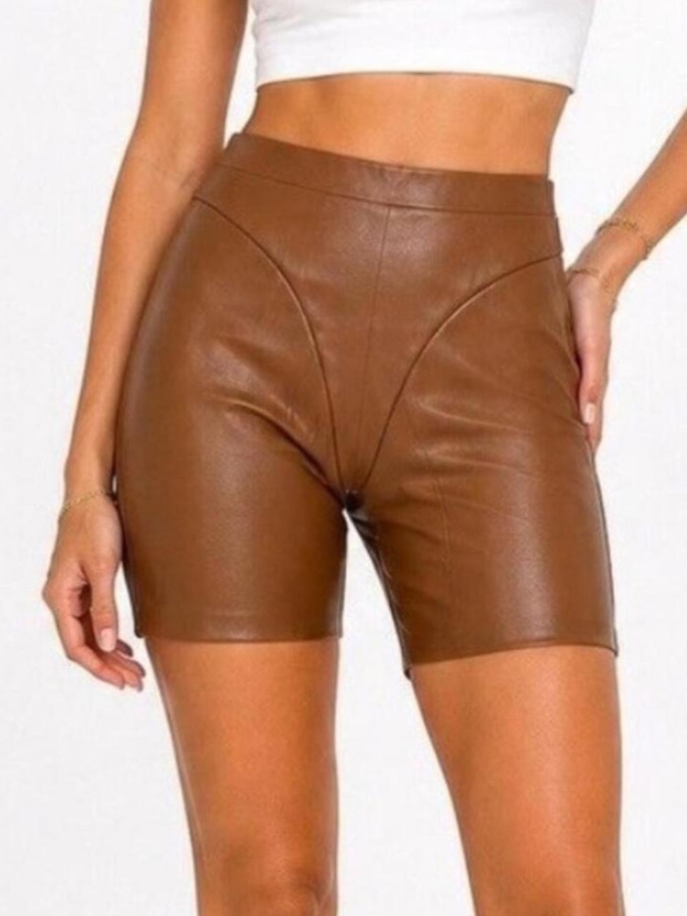 SKIMS Brown Faux Leather High-Rise Bike Shorts